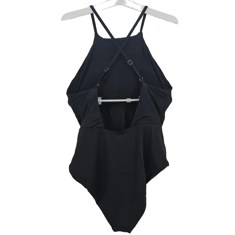 Andie Swim Womans size S The Asbury One Piece High Neck Swimsuit Black NEW